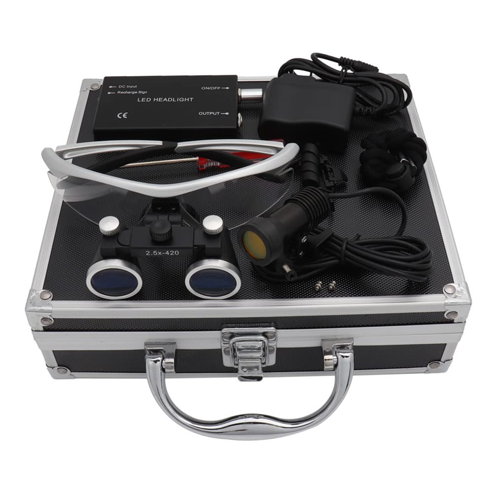 STORKY Dental Lab Medizinische Lupenlupe Vergrößerung Fernglas Scheinwerfer Scheinwerfer 5W Set Metallbox (Farbe: Schwarz, Größe: 2,5x)