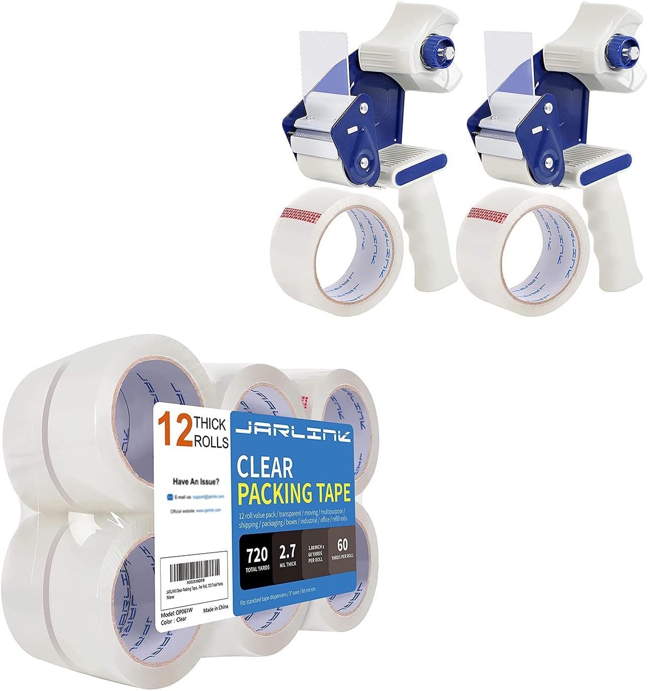 JARLINK Packing Tape Dispenser Gun (2 Pack) with 2 Rolls