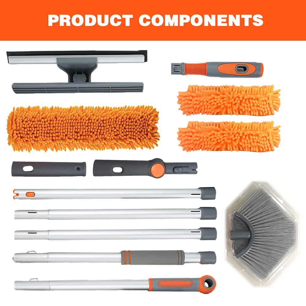 AIRLIWELL Fensterwischer-Reiniger und Staubwedel, Fensterteleskopstiel, Mikrofaser, Gummi, Orange