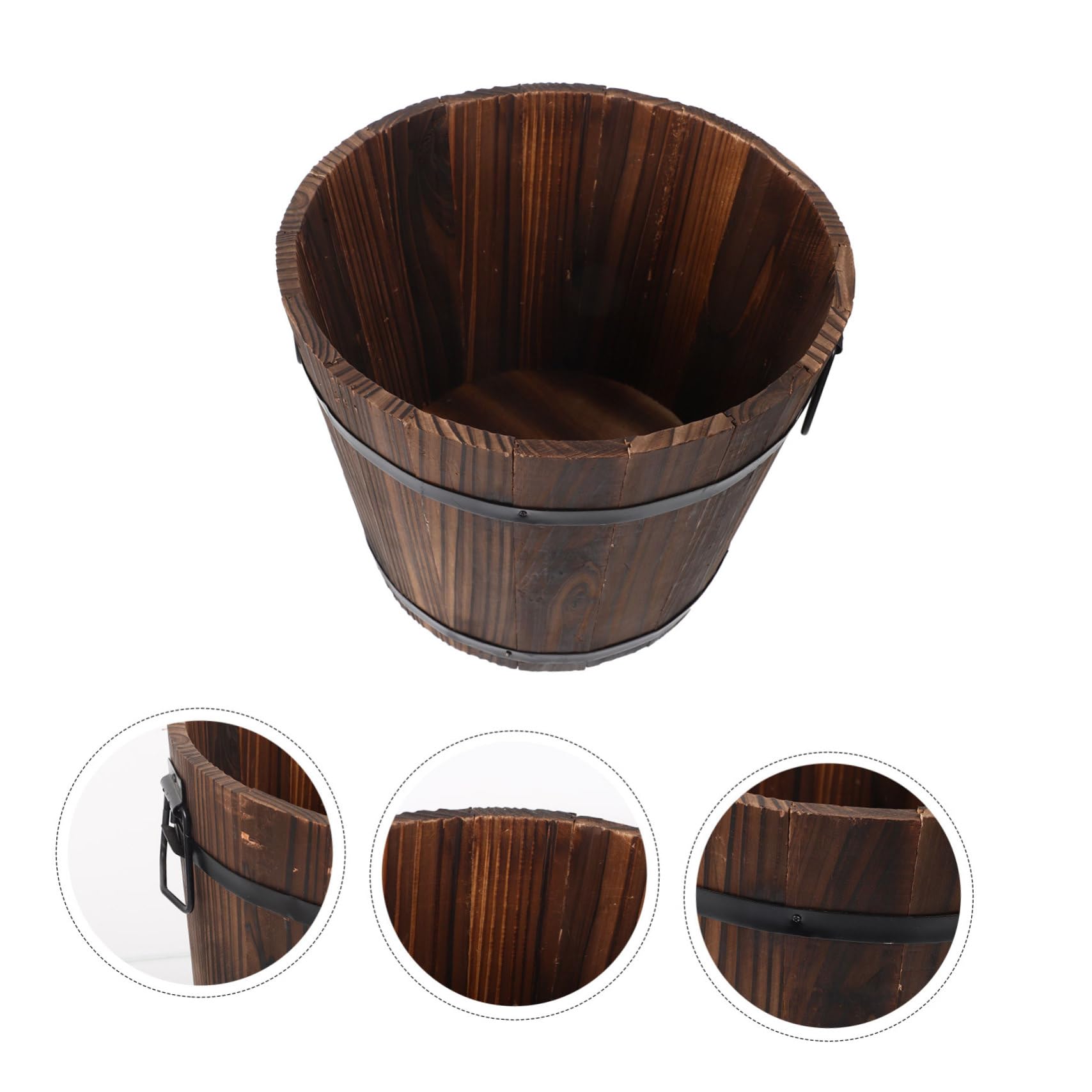 Toyvian Pot de Fleur Lumineux en Bois Carbonisé, Jardinière en Seau Anticorrosion pour Décoration de Balcon et Aménagement de Jardin Rétro