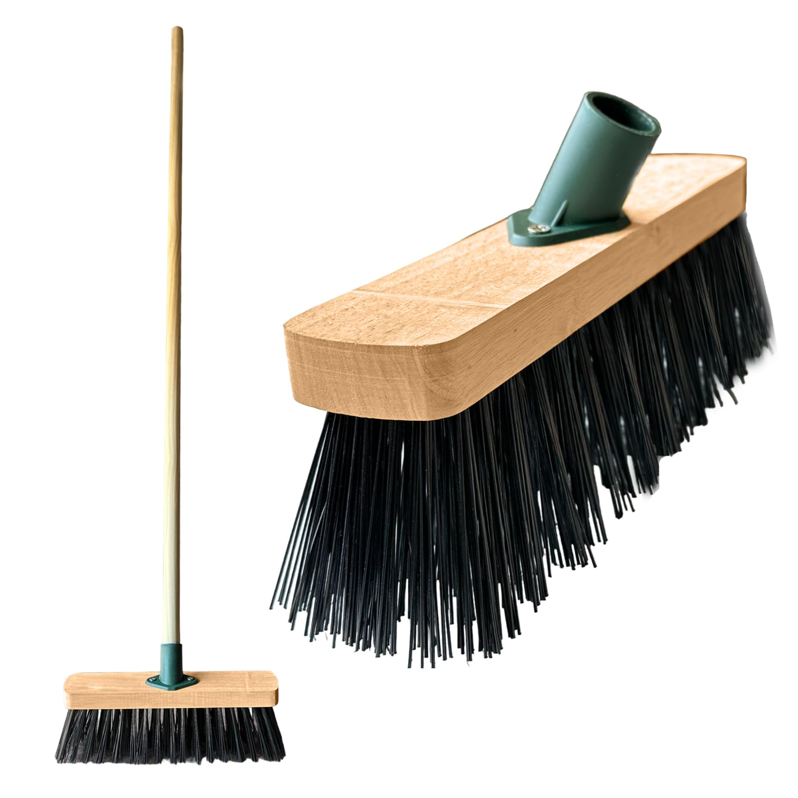 Lifestyle Comfort Ltd Black Lsc 12” Outdoor Broom Sweeping Brush Heavy Duty Pvc Bristles Yard Brush With Wooden Handle Garden Brooms For Cleaning Patio Yards Warehouse And Garage (Black)