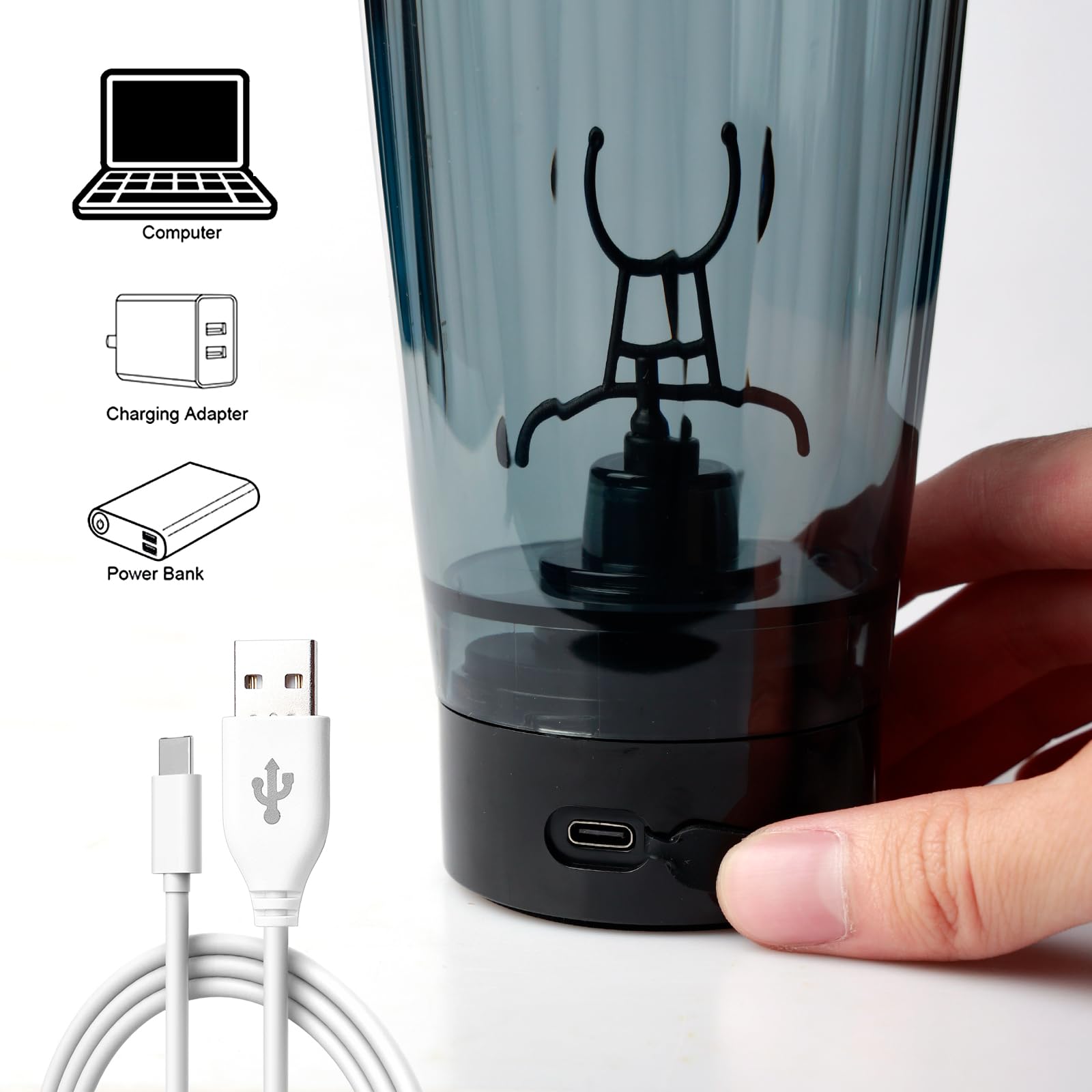 BORDEAG Frullatore Elettrico Ricaricabile USB 650ML Tritan Senza BPA Nero