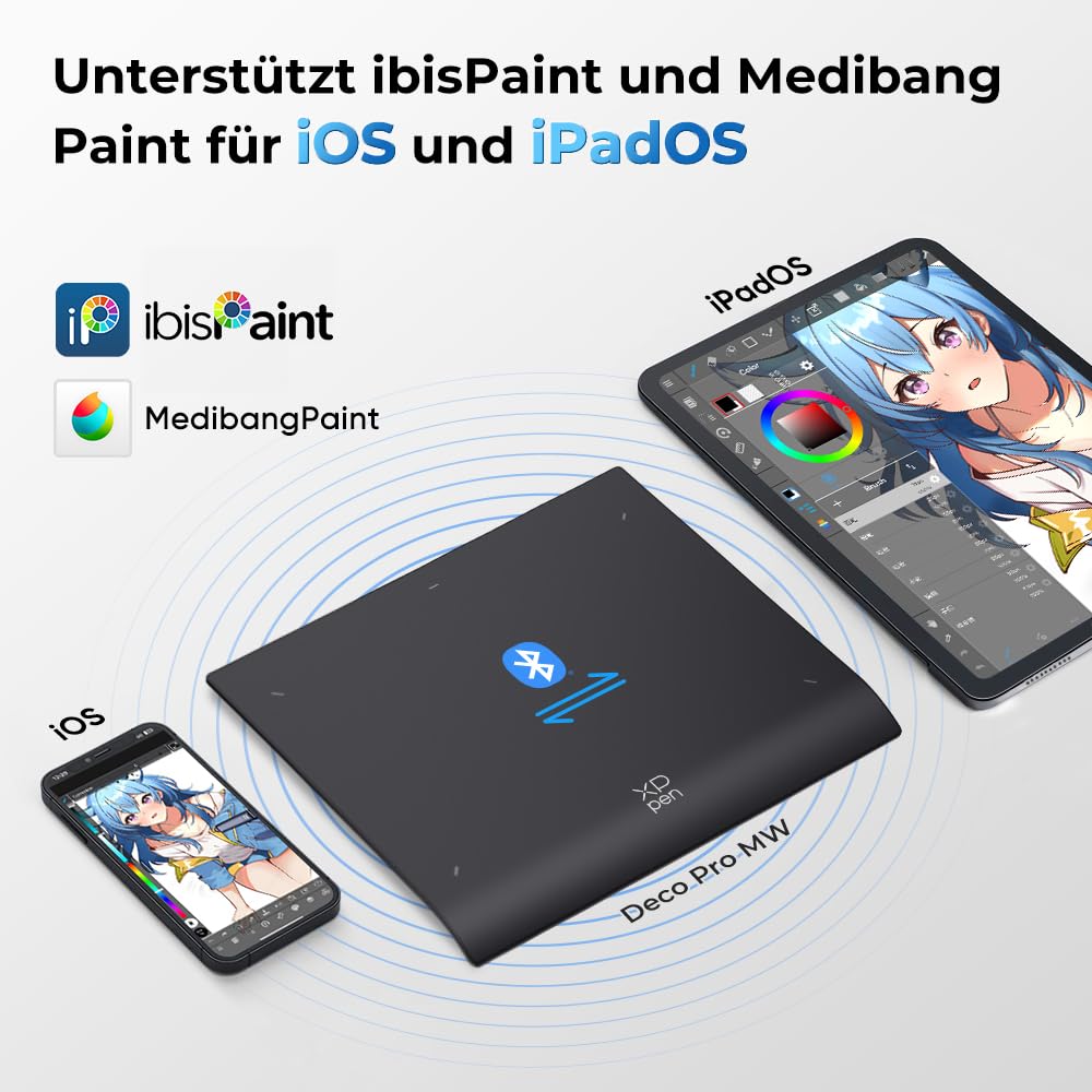 XPPen tablet graficzny Deco Pro MW Gen.2 Bluetooth 5.0, tablet graficzny bez wyświetlacza, 16 K (16384) poziomy ciśnienia, kompatybilny z Windows Chrome OS macOS 10.10, Android 10.0, Linux (9 "x6)