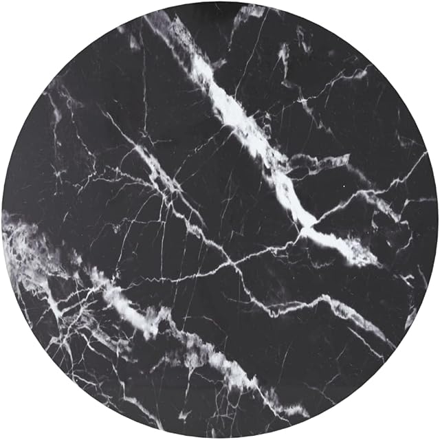 FAMIROSA Table Top Black Ø40x0.8 cm Tempered Glass with Marble Design