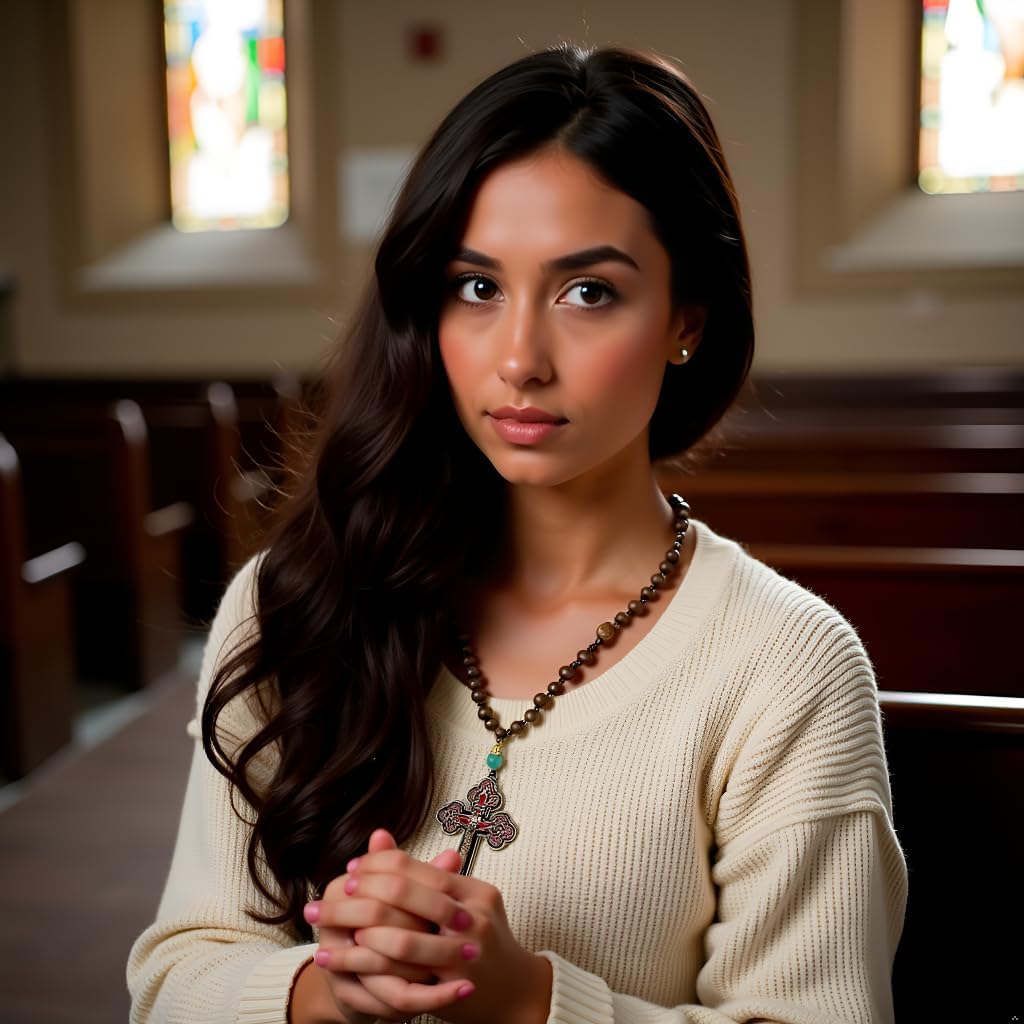 Wood Rosary Beads Cross Necklace,Catholic Cross Pendant,Catholic Cross Necklace,Religious Jesus Crucifix (Red) - Image 4