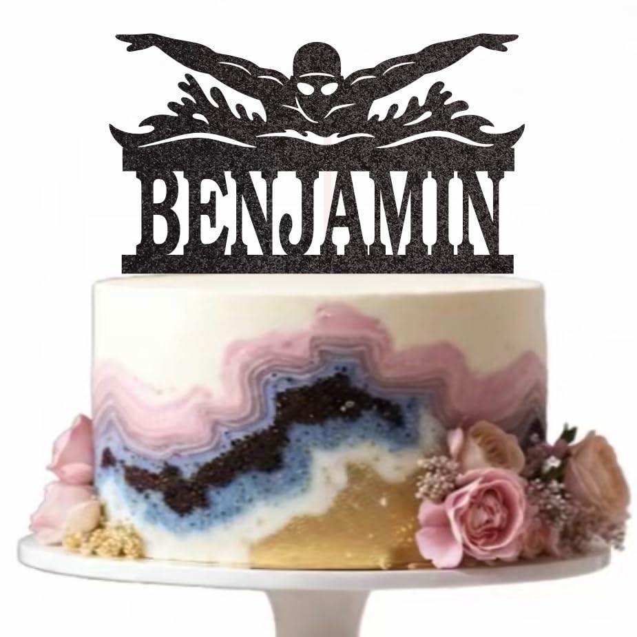 Welshcrafter Design - Personalized Male Swimmer Cake Topper Glitter. Swimming Cake Decoration. Sports Birthday Cake Pick. Pool Party Cake Accent. Over 30 Glittery Colours Available