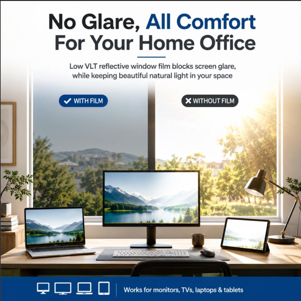 Image of WPCTEV One Way Window Privacy Film, See Out Not in Daytime Mirror Tint for Home, Heat Blocking Window Film with Sun & UV Control Static Cling Reflective Glass Covering Black Silver 17.5Inch x 6.5Feet