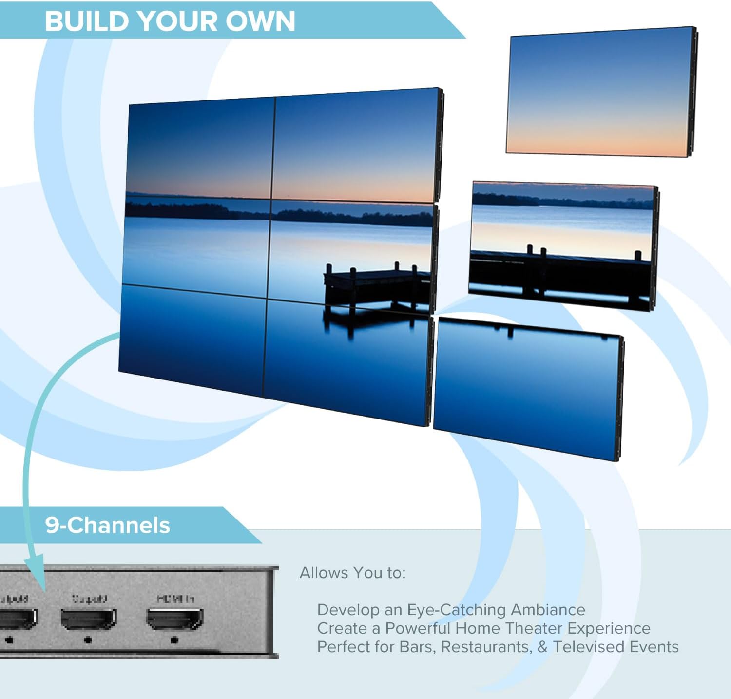 3x3 Video Wall Controller | 4K@30Hz | Edge Masking | 1x2, 1x3, 1x4, 2x1, 2x2, 2x3, 2x4, 3x1, 3x2, 3x3