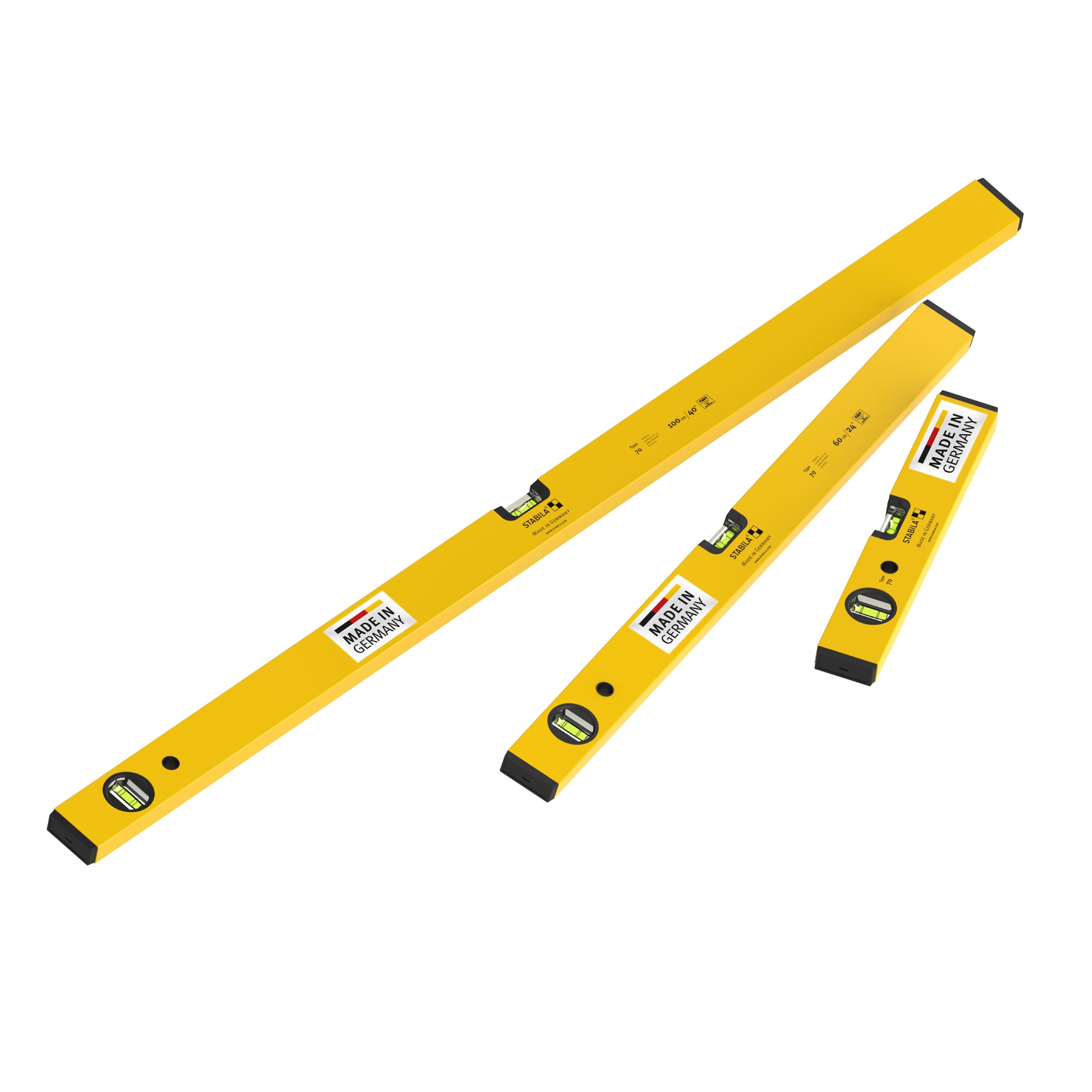 STABILA PRIME SET 70 3-teiliges Wasserwaagen Set 100 cm 60 cm 30 cm Horizontal Vertikal Libelle Kunststoff-Endkappen Made in Germany