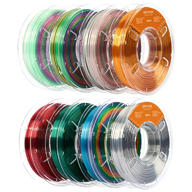 Image of ERYONE Silk PLA Filament 3D Printer 1.75mm + /-0.03 mm, Shiny Silk Filament PLA Bundle 250g*8 Spools, Silk Series