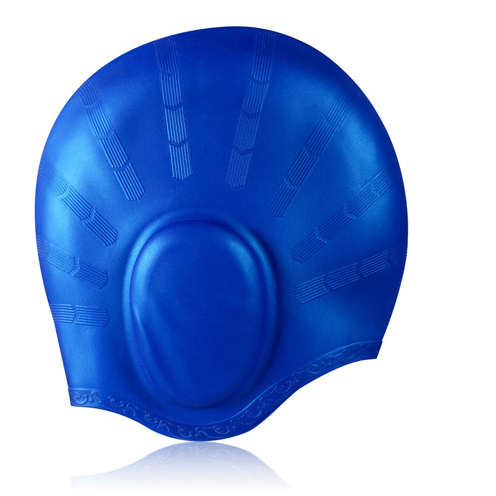 OMID Swim Cap with Ear Pockets Protection, 100% Silicone Great Elasticity and Durable for Teenagers and Unisex Adults, Ergonomic Design Long Hair Swimming Caps