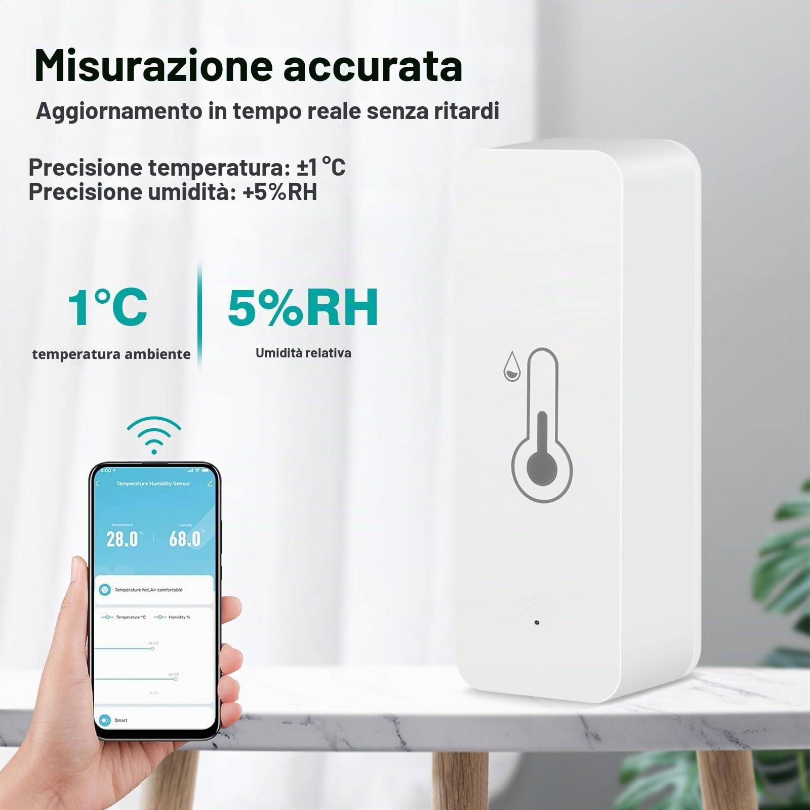 Jadeshay Termometro Igrometro Smart WiFi,4 Pezzi Sensore di Temperatura e Umidità per Interni Esterni con Notifica Tramite Tuya per Monitoraggio Remoto,Controllo Vocale via Amazon Alexa