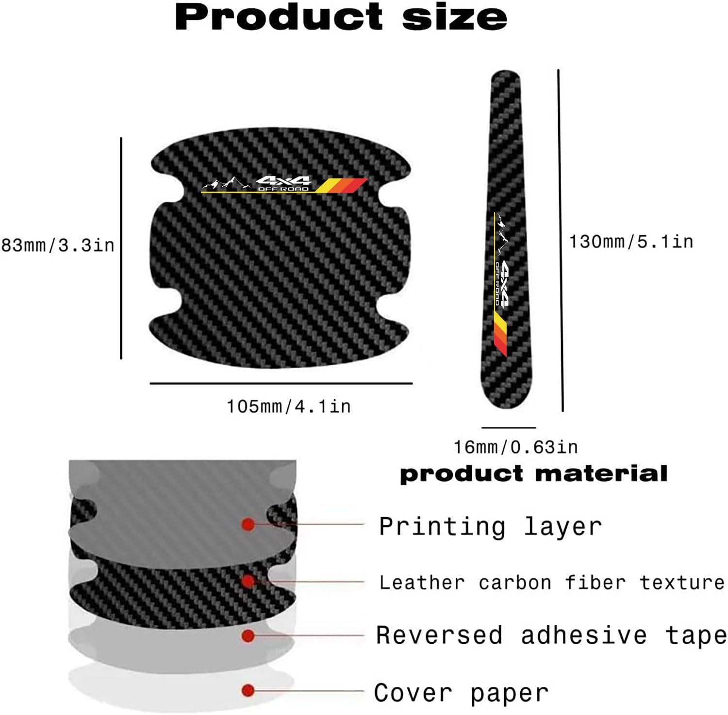 8PCS Stylish Mountain Car Scratch Protectors, Tri-Color 3 Colors Carbon Fiber Paint Guard Cover, Personalized Door Handle Protector