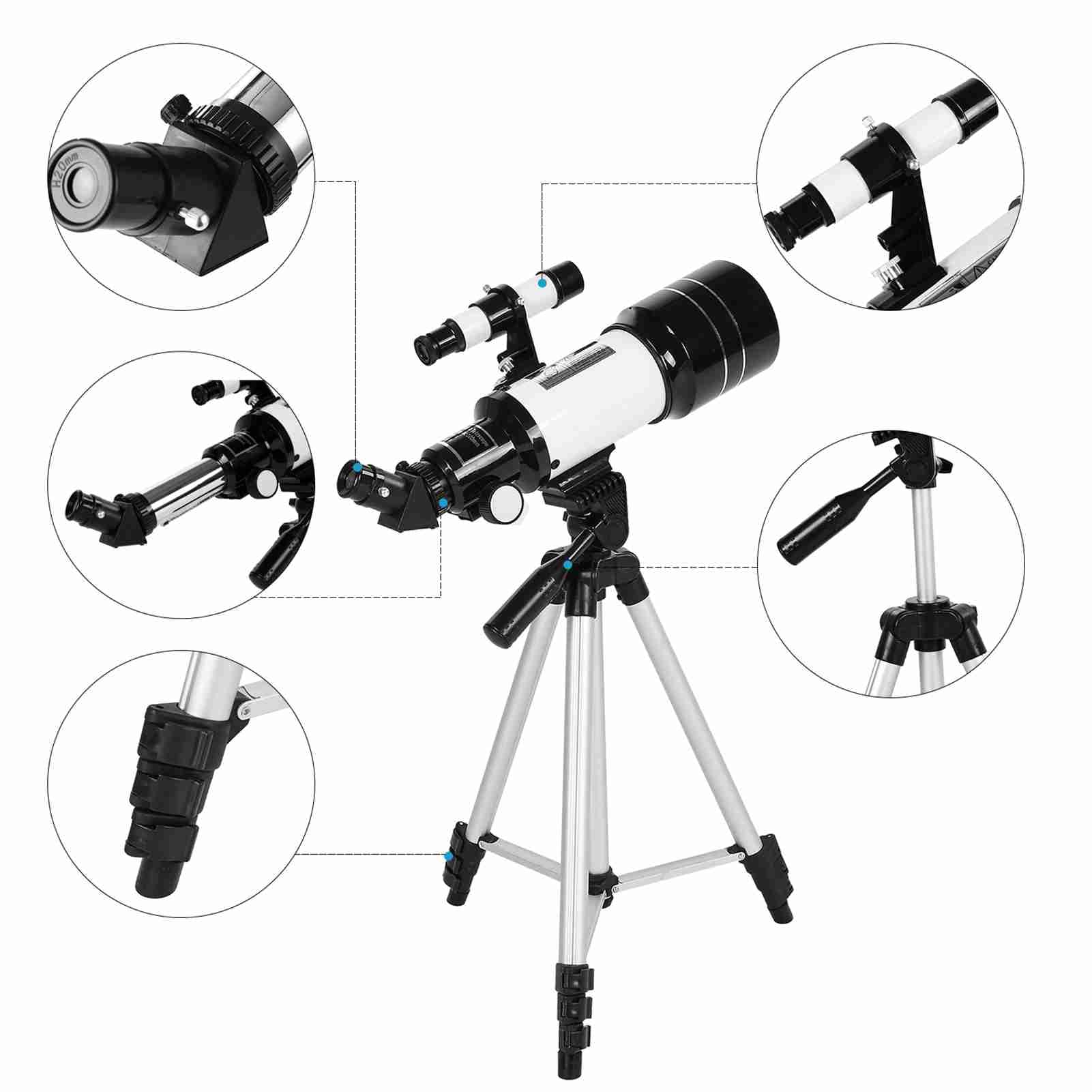Teleskop Astronomiczny Prezenty na Przyjęcia dla Dzieci Wypełniacze do Toreb Imprezowych dla Dzieci Zabawki na imprezę Refraktor Monokularowy 70 Mm Luneta 150X ze (Biały)