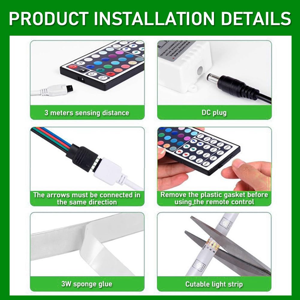 Tiras Luces Led Con Mando A Distancia Luces Led Bluetooth Doble Control Con Mando A Distancia Por Infrarrojos Y Aplicaciones Bluetooth Múltiples Modos Cambio Luz Ambiental Fondo De TV(Waterproof,10m 3