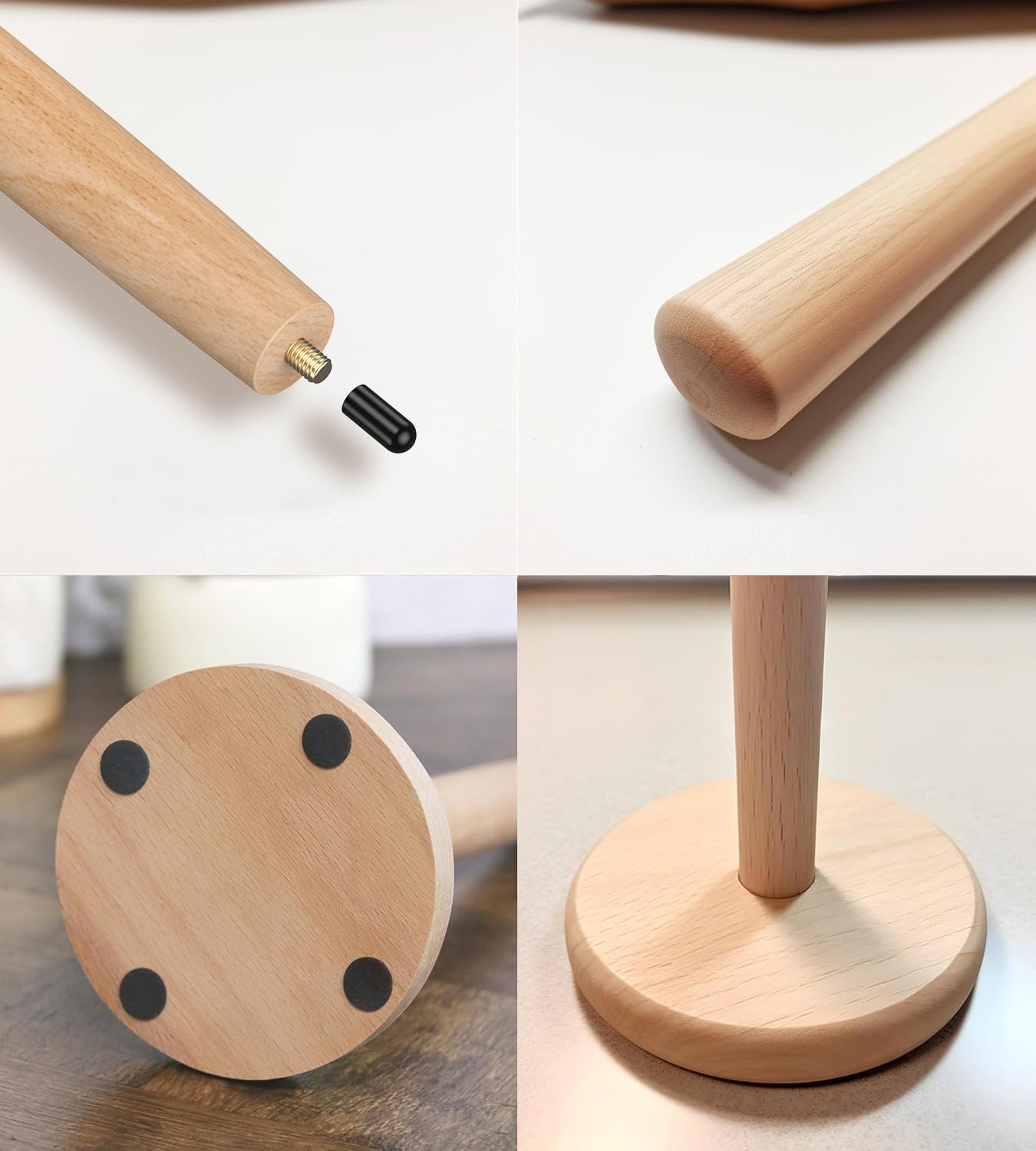 Soporte para toallas de papel de madera para encimera, soporte dispensador de toallas de papel sólido independiente con base antideslizante 2
