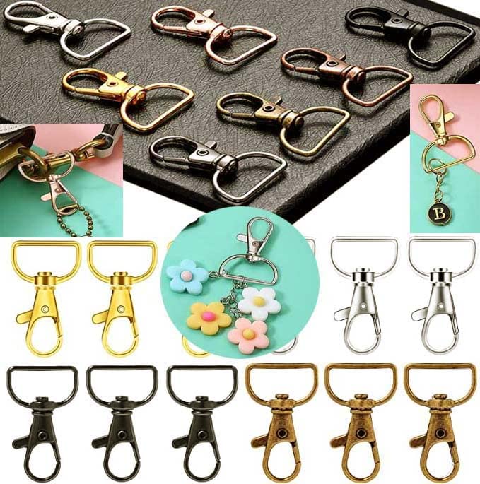 DIY Crafts (2x D Lobster Only, KC Gold) D Hook Type Swivel Clasps Lobster Set, Metal Lanyard Snap Lobster Claw Clasps Rings Jump Rings Screw Mindi for Bags Jewelry DIY Making