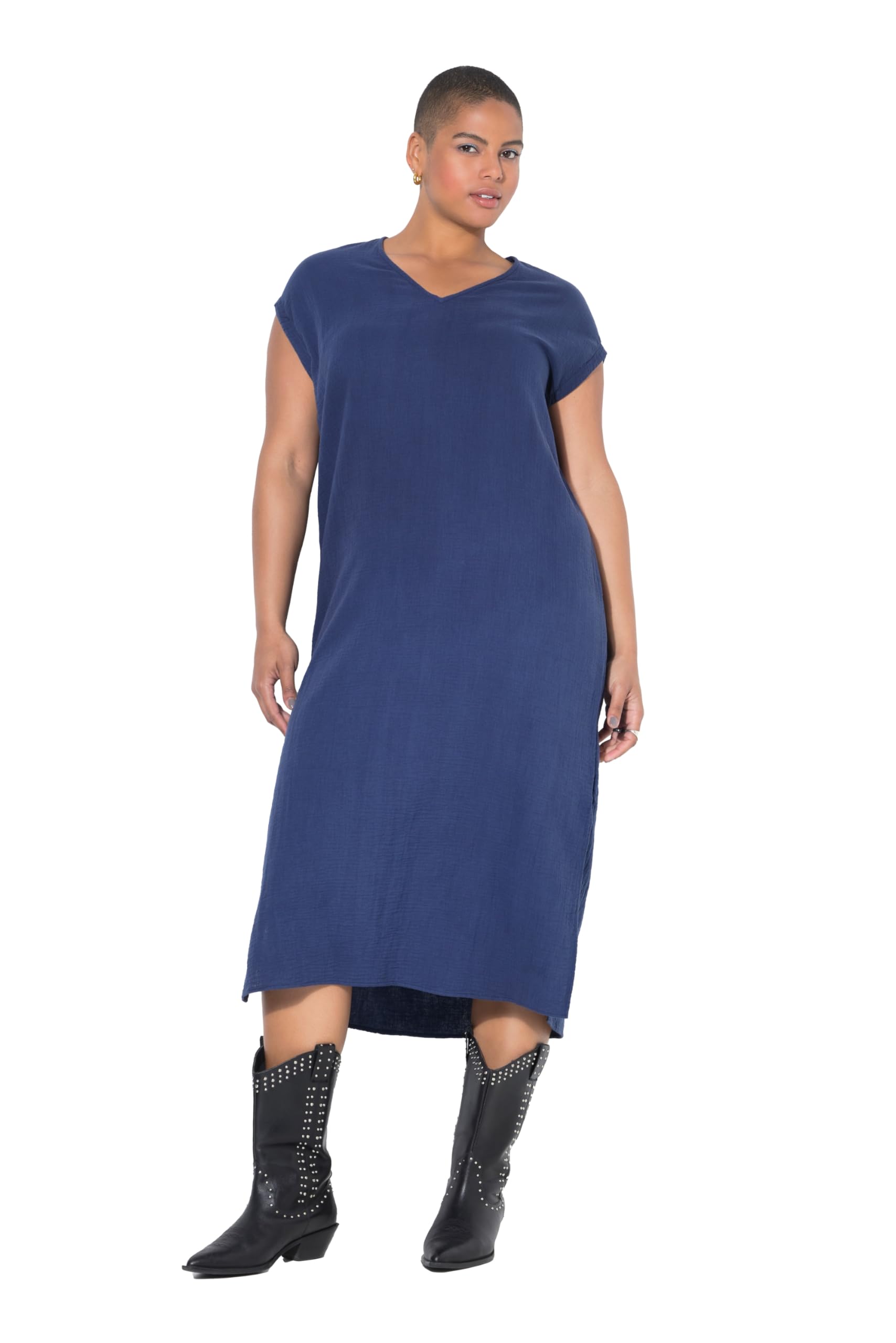 Studio Untold Damen große Größen Übergrößen Plus Size Midikleid, Oversize Shape, Musselin 842168