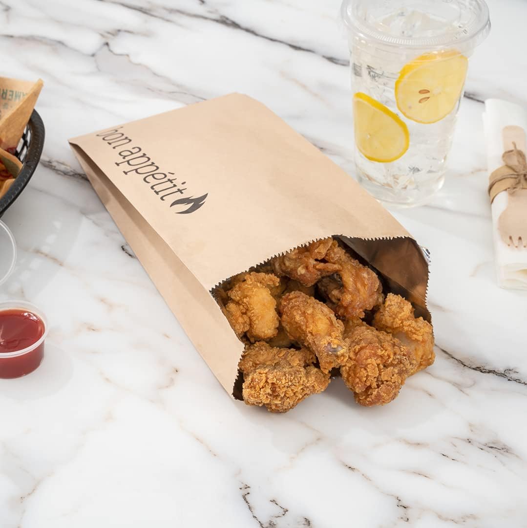 Restaurantware Bag Tek 5.5 x 3.1 Inch Foil Food Bags 100 Quart Size Hot Dog Wrappers - Greaseproof Non Vented Kraft Paper Hot Food Wraps Disposable For To Go Meals