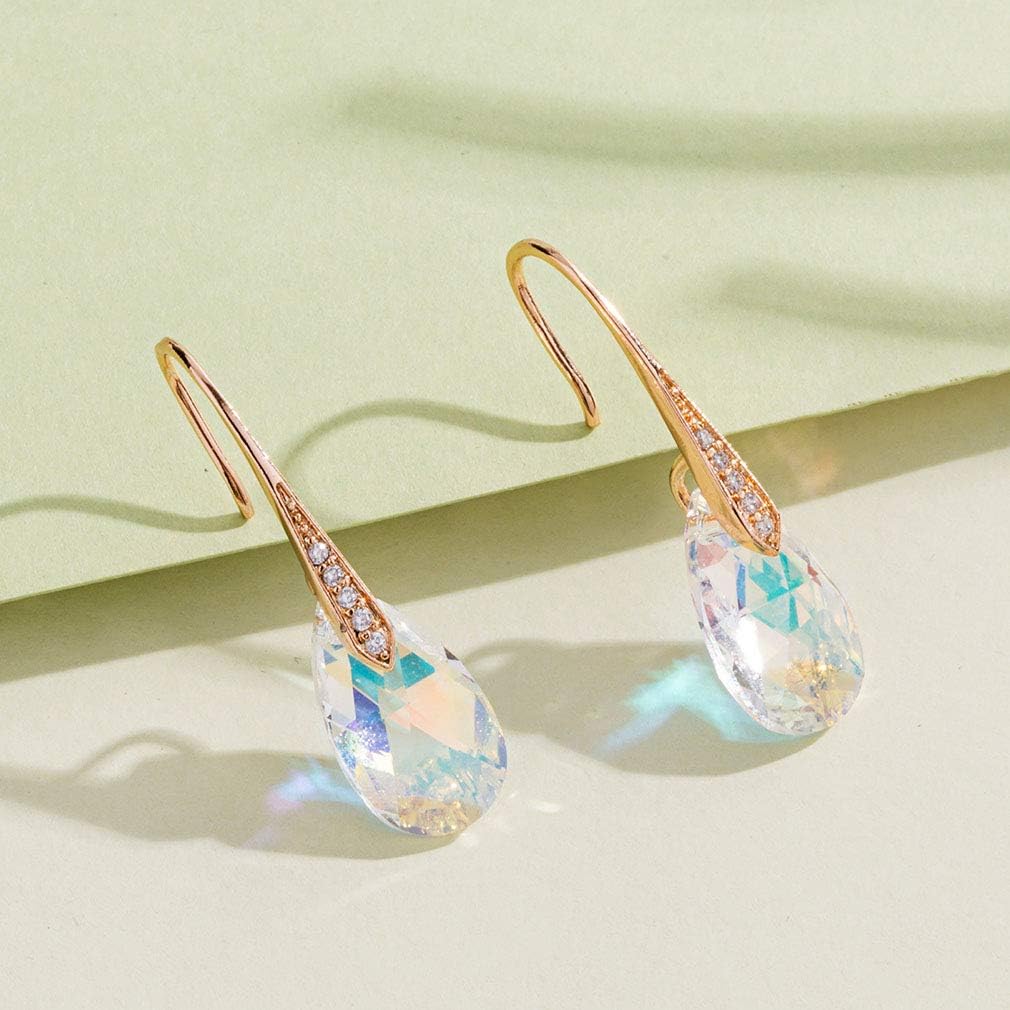 Austrian Crystal Teardrop Dangle Earrings for Women Drop Hook Earring 14K Rose Gold Plated Hypoallergenic Jewelry - Image 5
