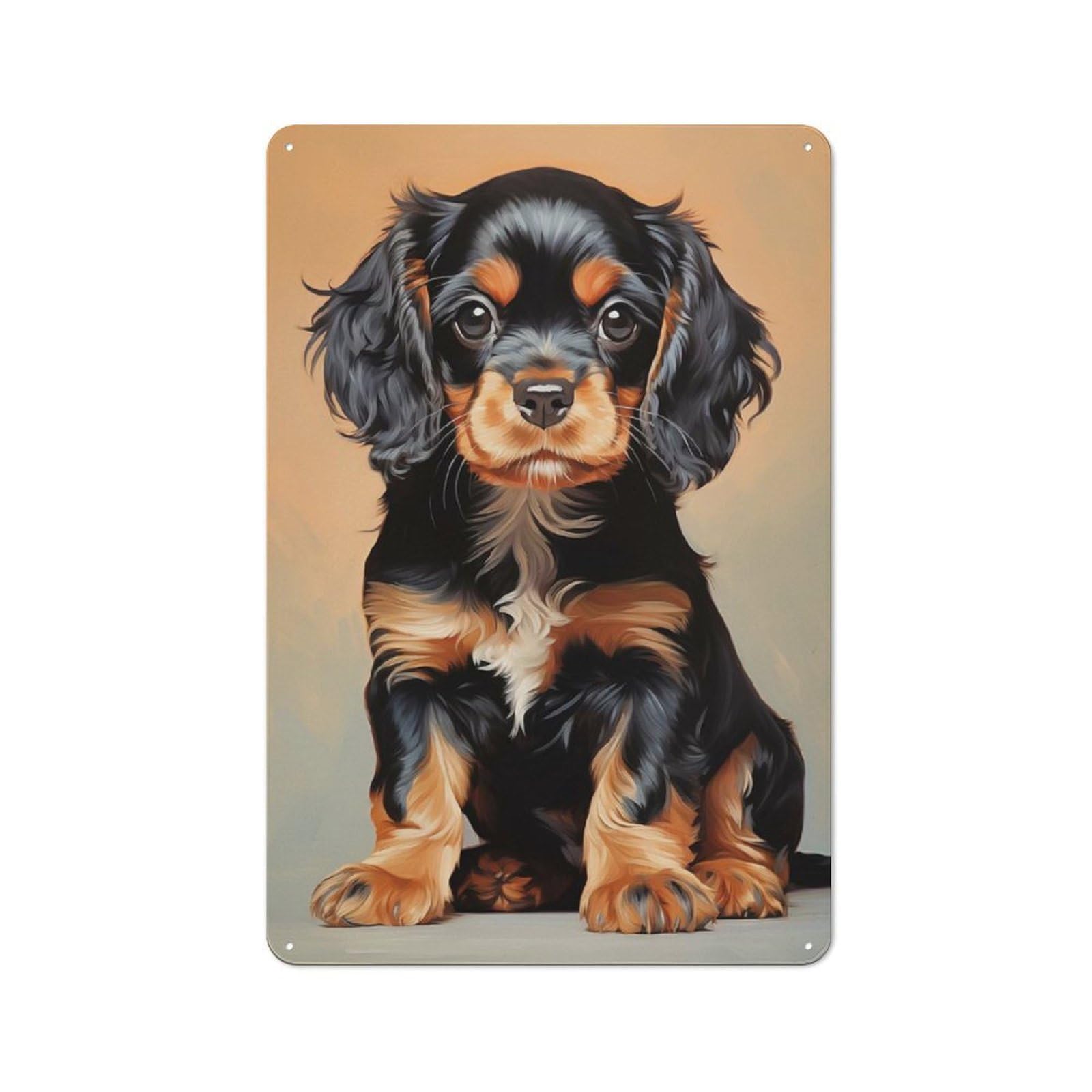 Black And Tan Cavalier King Charles Spaniel Puppy Tin Sign 30x20cm for Living Room Wall, Rustic Wall Decor, for Living Room Decor Lovers