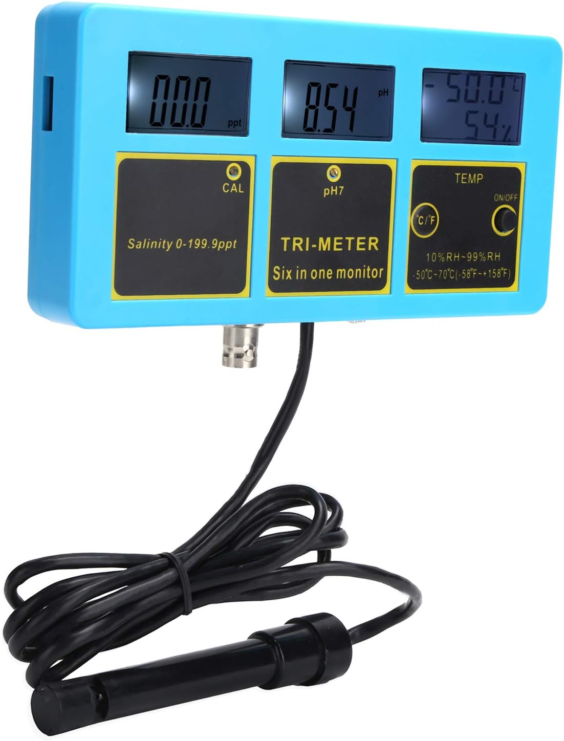 Water Tester, 4 in 1 pH Salinity Meter Thermometer Water Quality Monitor Pen for Aquarium Fish Tank Continuous Testing