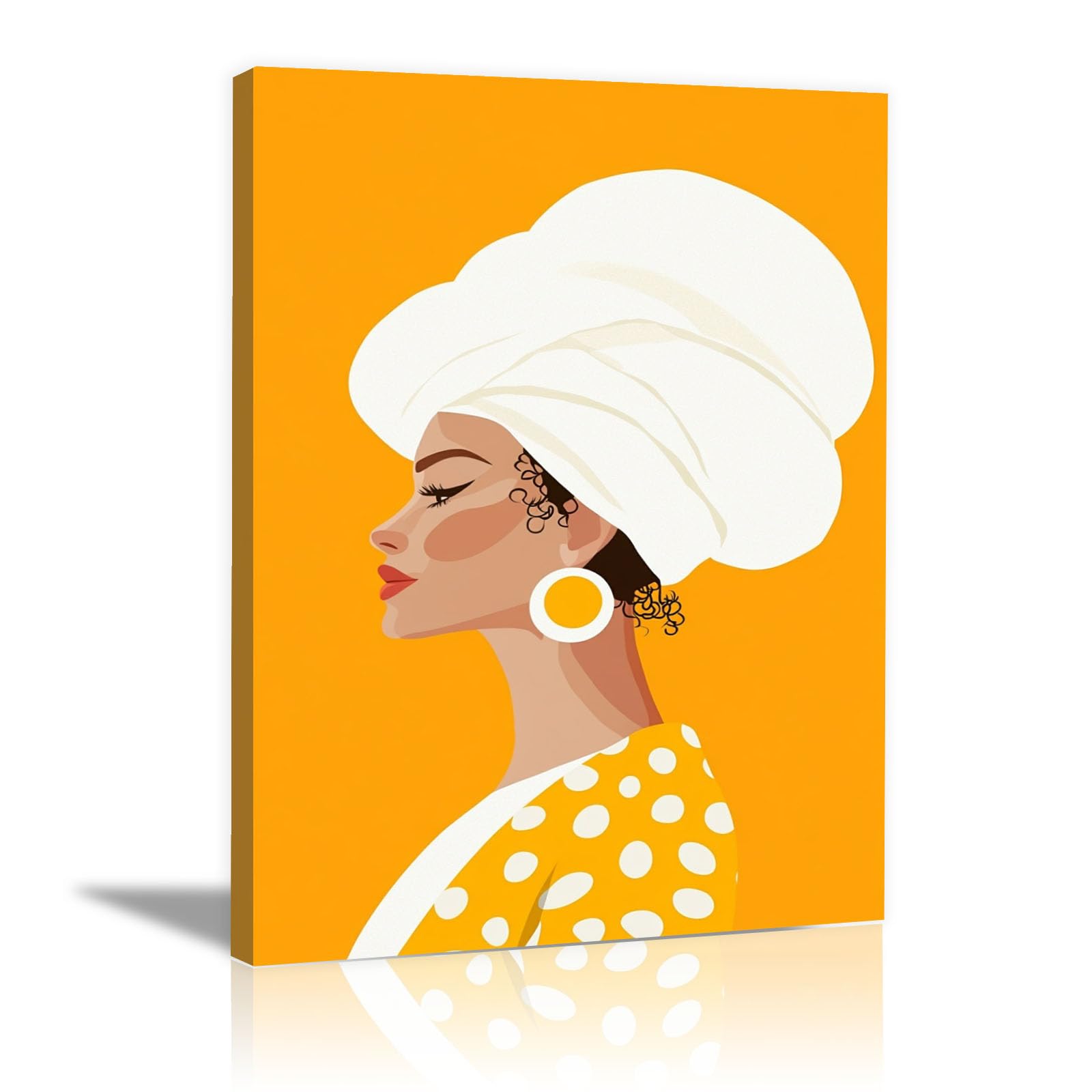 TERUEA Funny Bathroom Wall Decor Poster Woman with White Turban Portrait Canvas Prints Wall Art Pictures Artwork for Bedroom Home Decor(Orange)-20x30cm Framed