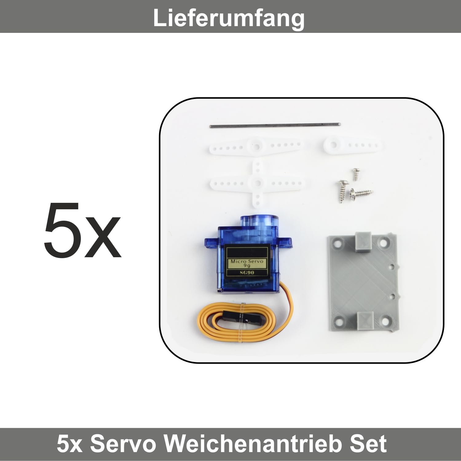 Overdrive-Racing 5X Servo Weichenantrieb - Spur 0, H0, TT, N, Z - Servoantrieb Unterflur - SG90