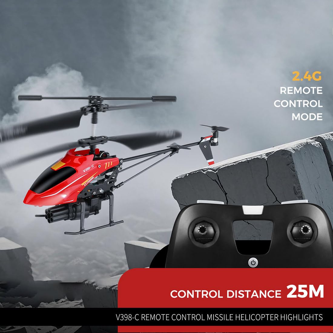 WL V398-C helikopter RC dla dorosłych, model samolotu 2,4 G 4CH z systemem rakietowym, utrzymaniem wysokości i światłami LED, 6-osiowy żyroskop do stabilnego latania wewnątrz i na zewnątrz