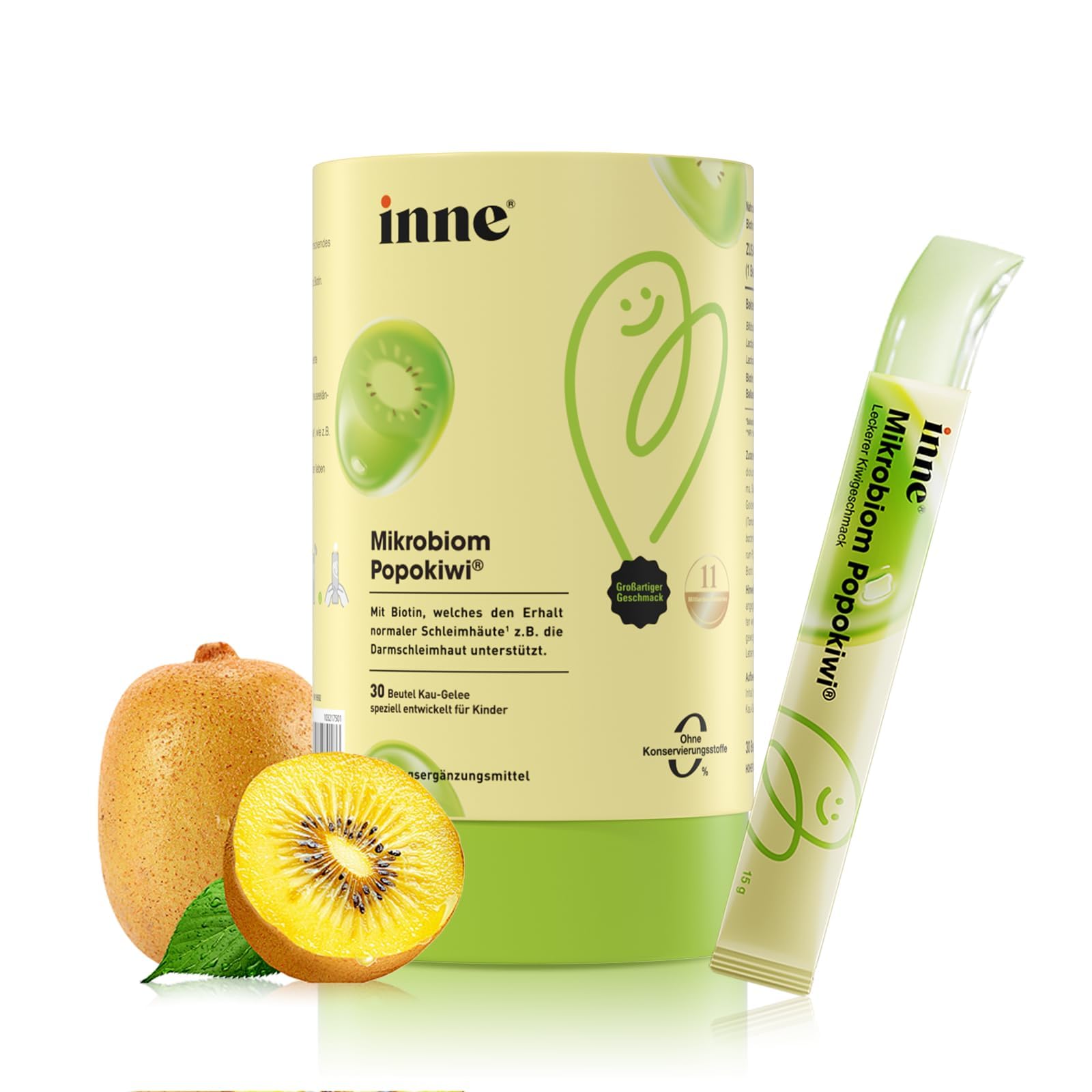 inne Mikrobiom Popokiwi Kau-Gelee - für Kinder - Darmbakterien & Darmflora Kinder zum Darmaufbau - Verdauungshelfer mit Milchsäurebakterien, Biotin & Ballaststoffen - Kiwi - 30 Stk