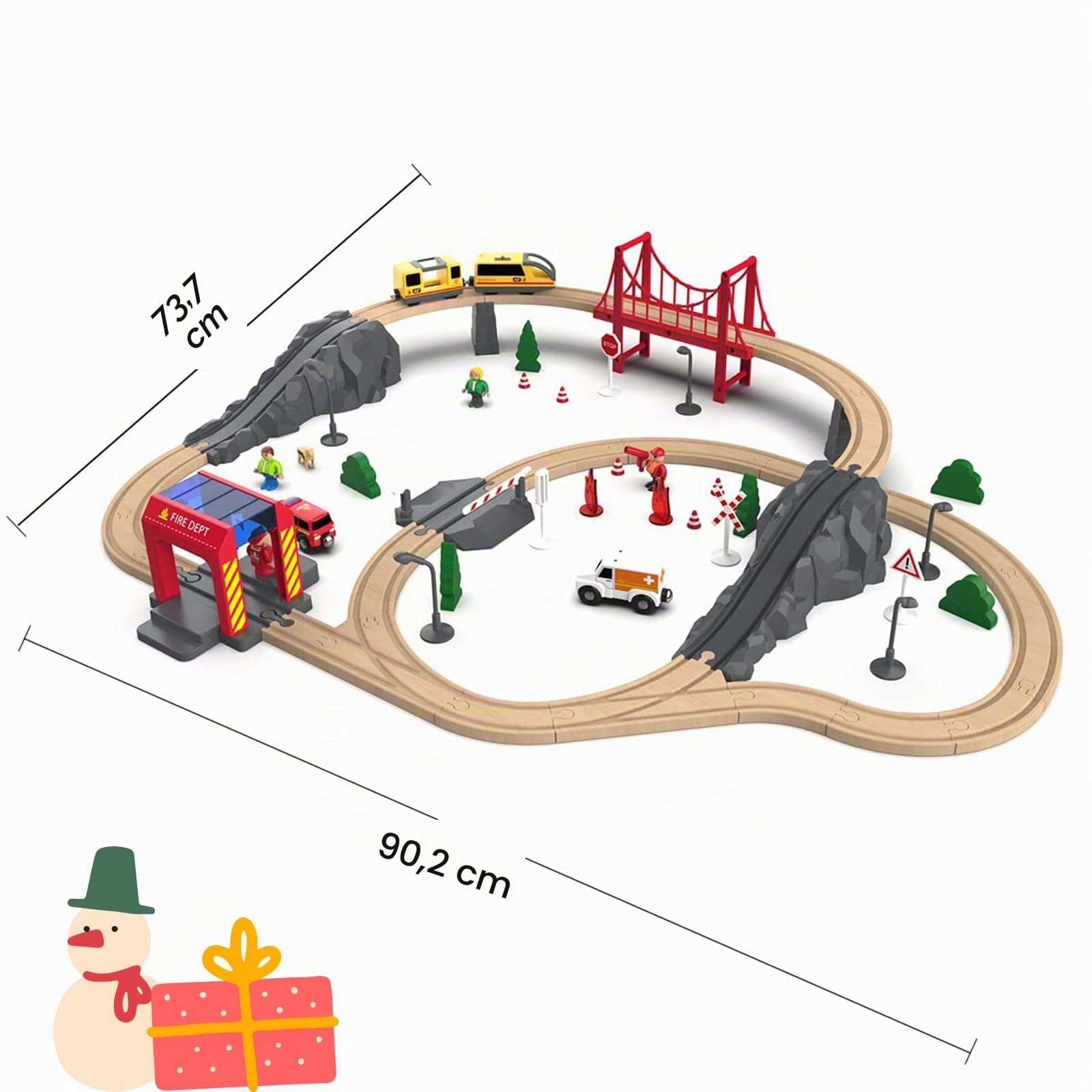 Giant bean Ferrovia in Legno, Set da 72 Pezzi Trenino Legno Bambini | Per Bambini da 1 a 3 anni, Regalo Per Ragazzi e Ragazze