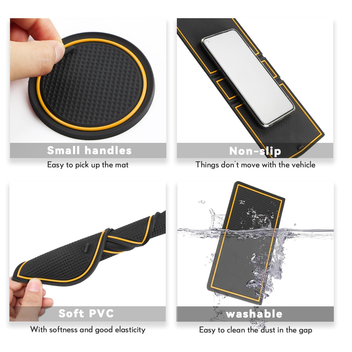 MARCHFA Tapis Anti-Dérapants Console 208 2008 E208 E2008 2020-2025 - Set 7 Pièces Jaune