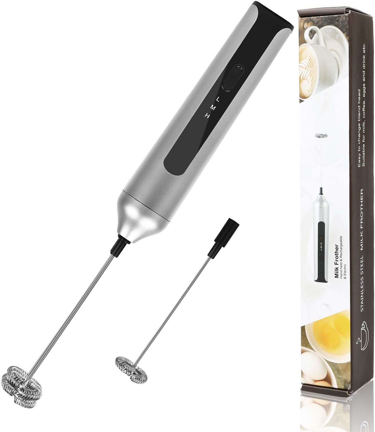 Rechargeable Milk Frother, New Auto-Protect Technology, Basecent Electric Handheld Foam Maker for Bulletproof Coffee Latte, Cappuccino, Protein Powder, Matcha