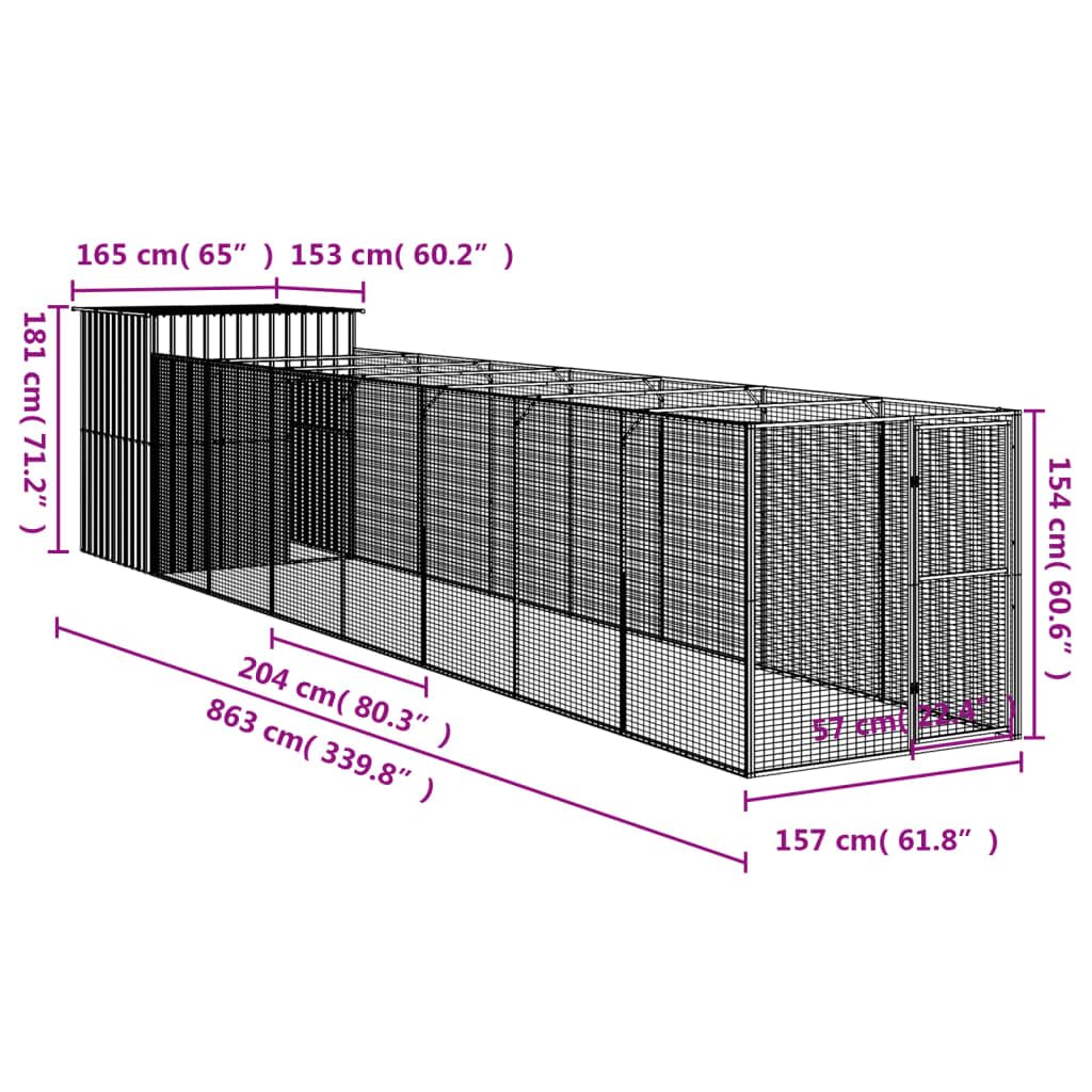 Mangloder Caseta para Perros con Caño Antracita de Acero Galvanizado 165x863x181cm con Techo y Diseño de Red para Exterior, Jardín y Protección Seguro para Perro y Cachorro