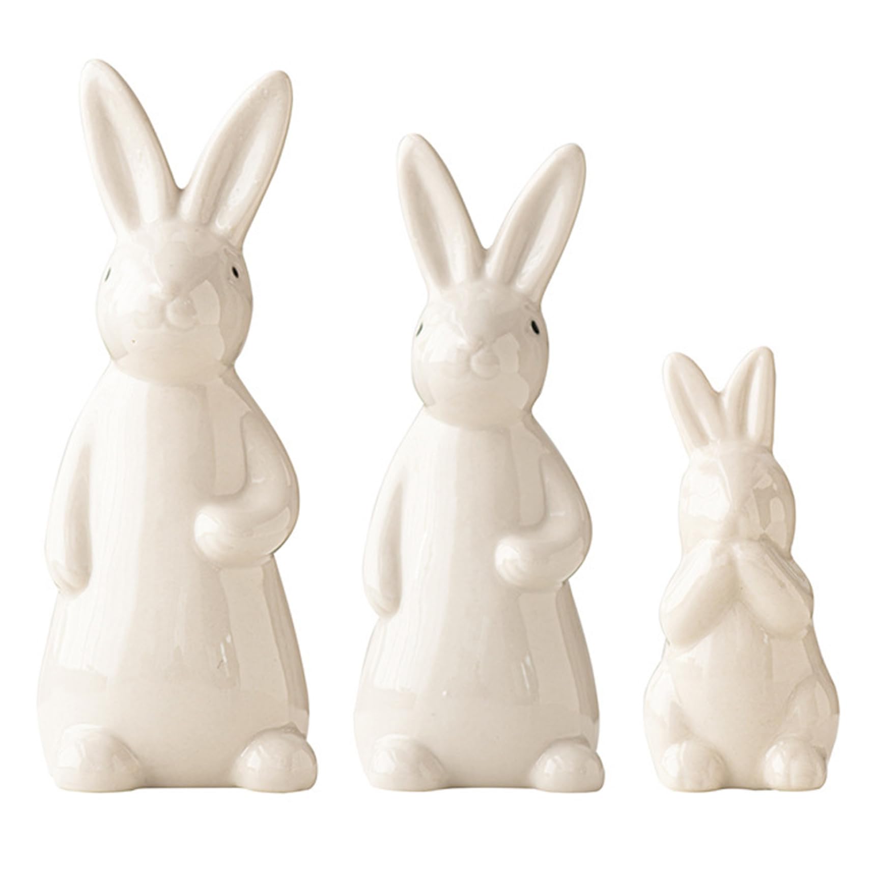 Wilafury White Ceramic Bunny Rabbits Statues, 3Pcs Easter Bunny Figurines Modern Tabletop Art Home Statues Easter Decorations Rabbit Figurines
