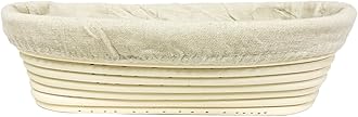eoocvt 11 inch Oval Long Banneton Brotform Bread Dough Proofing Rising Rattan Handmade Basket with Linen Liner Cloth - 28 x 14 x 8cm