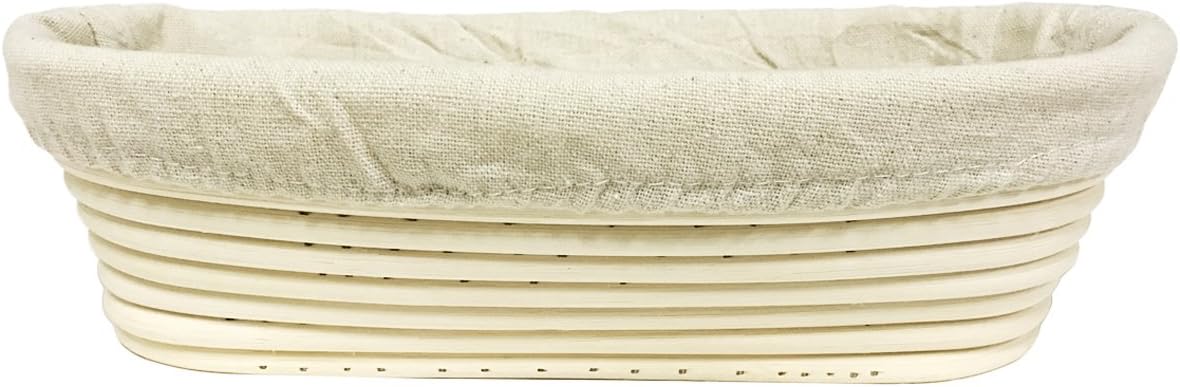 eoocvt11 inch Oval Long Banneton Brotform Bread Dough Proofing Rising Rattan Handmade Basket with Linen Liner Cloth - 28 x 14 x 8cm