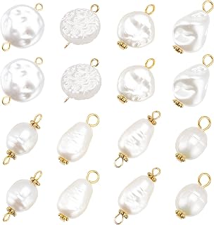 PandaHall 80pcs Irregular Pearl Pendant Connectors - 8 Styles White Acrylic Bead Links with Golden Pins for DIY Jewelry Earrings Bracelets