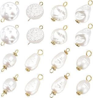 PandaHall 80Pcs Pearl Pendant Connectors, 8 Style Irregular Pearl Bead Links White ABS Plastic Pearl Bead Pendants Pearl Acrylic Links with Golden Pins for Earring Bracelet DIY Jewelry Making