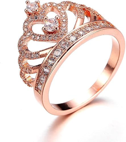 Borong Ring Damen Frauen Schmuck Krone Tiara Prinzessin Herz Mit Rose Vergoldet Zirkonia Verlobungsringe Ehering Geschenk Fur Madchen Amazon De Fashion