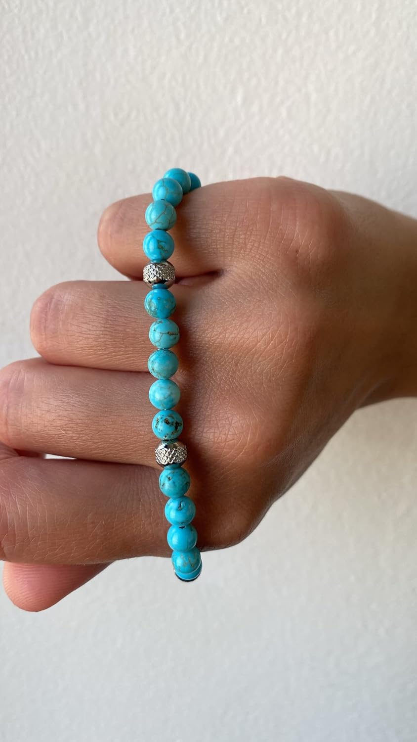 10:10 Beaded Bracelet for Men and Women – Natural Turquoise Howlite Gemstones and Stainless Steel – Adjustable & Durable & Elegant – Made in Italy - Image 3