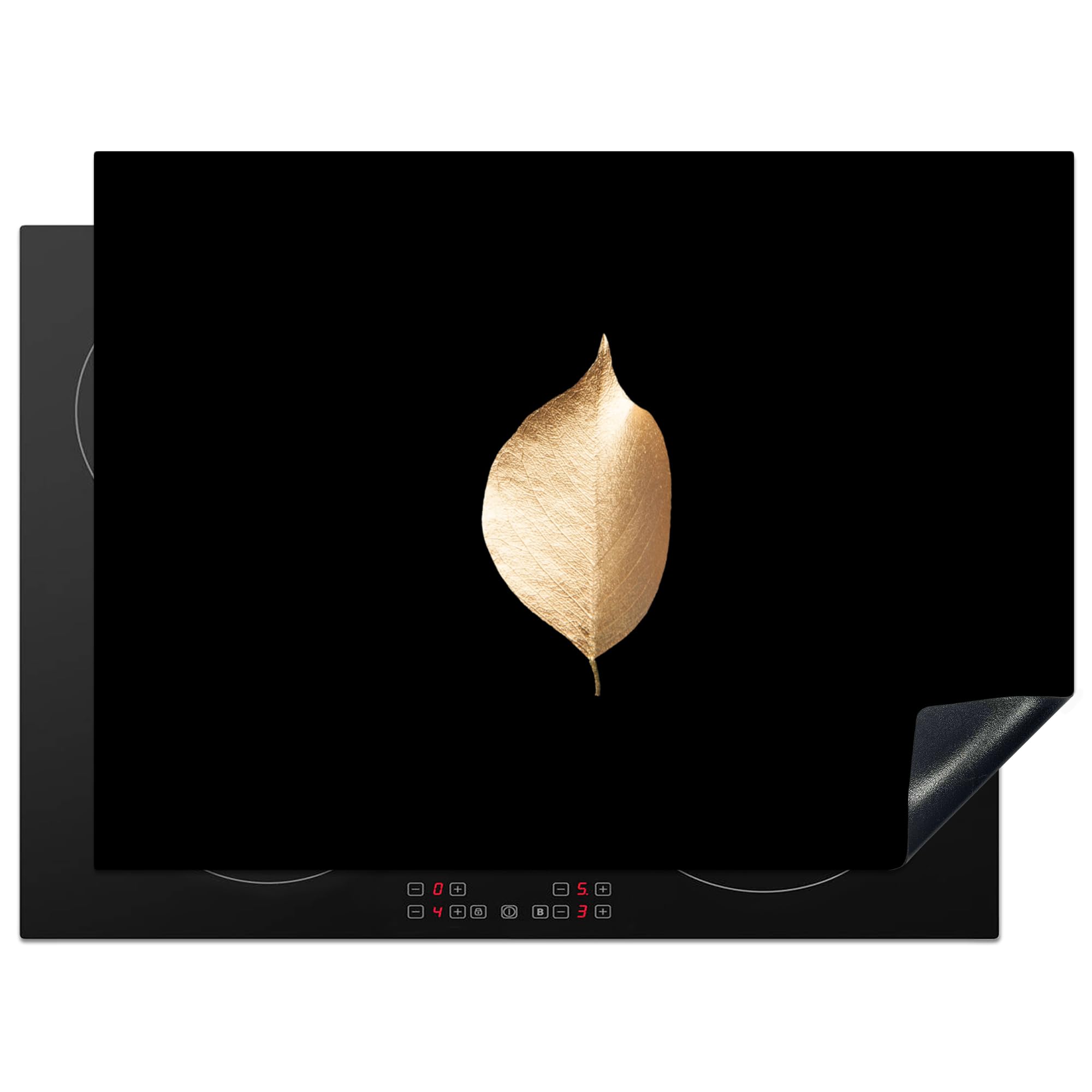 KitchenYeah© Induction Hob Protector Mat 20.5"x28" / 71x52 cm Stove Cap Top Cover Kitchen Cooker Covers for Electric Hobs Vinyl Leaves - Gold - Black - Plants - Luxury