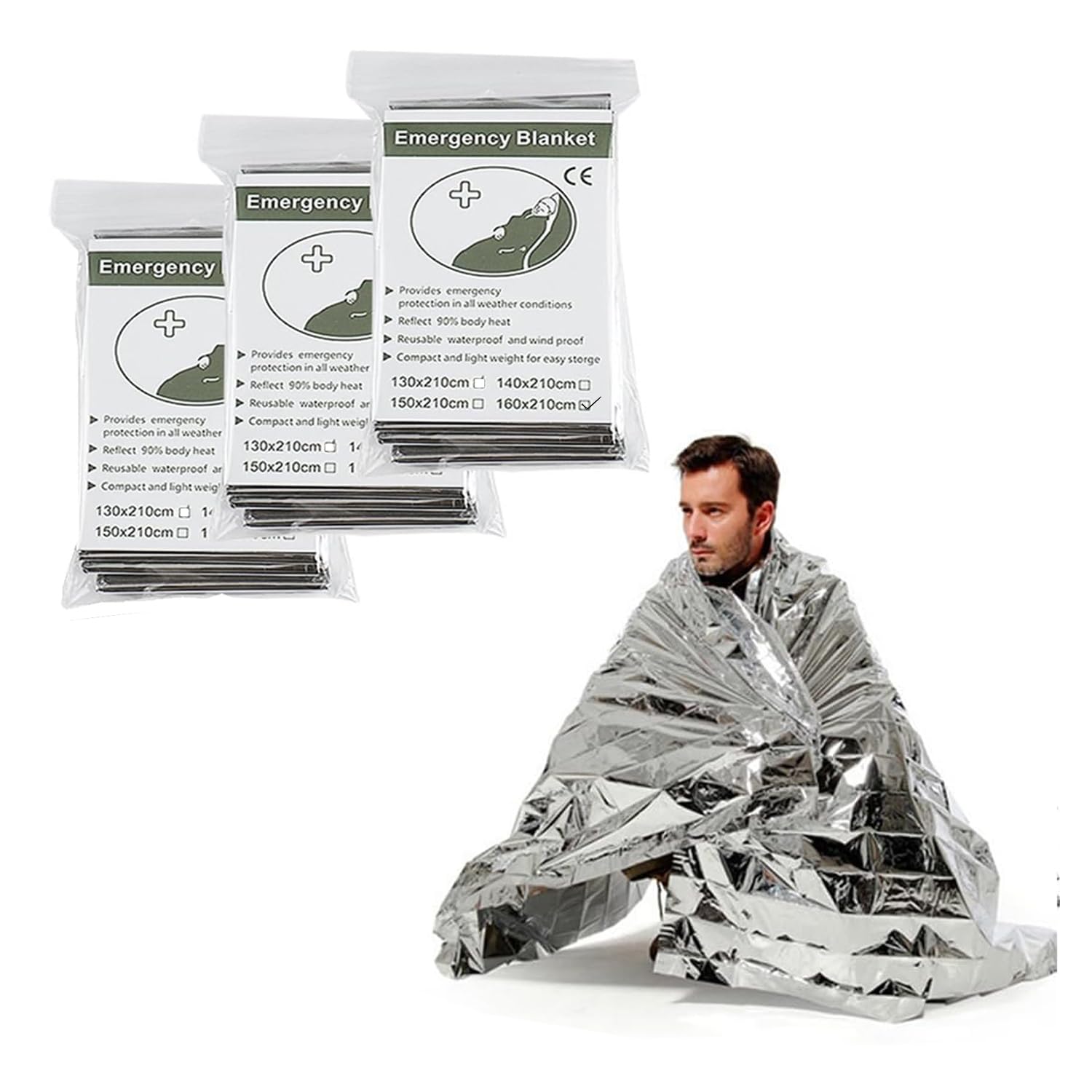 Homava Emergency Foil Blanket, Survival Thermal Mylar Blankets Individually Packaged Perfect for Outdoors, Hiking, Survival, Marathons or First Aid | 160 CM X 210 CM | Pack 3 | Silver-image-18