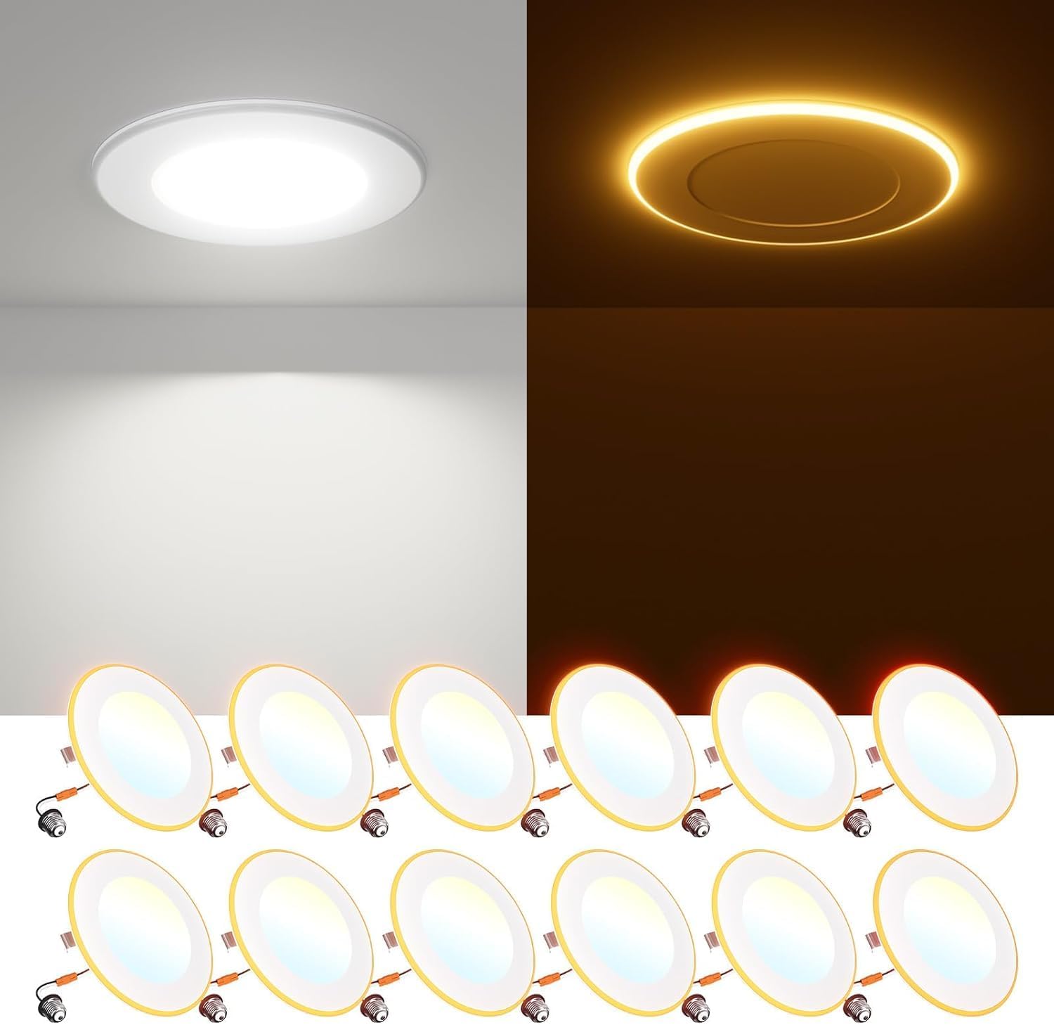 FREELICHT 12 Pack 4 Inch LED Recessed Can Light with Night Light
