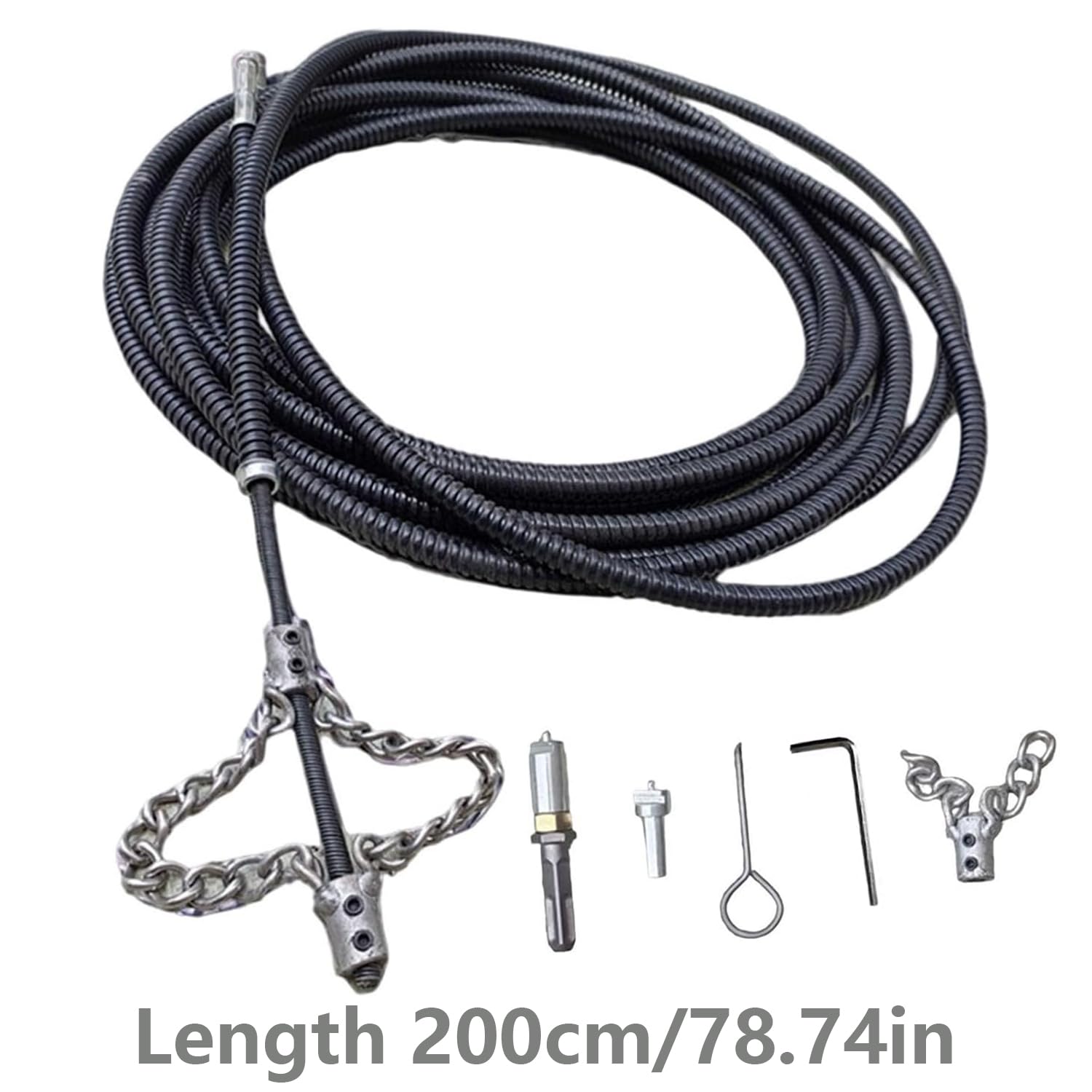 ChaîNe De DéTartrage D'éGout Flex-Shaft,DéBoucheur Canalisations,DéBoucheur Canalisations,Pour Canalisations En PVC,Canalisations Toilettes,Bacs Graisse,ChaudièRes Industrielles(Size:200cm,Color:Black