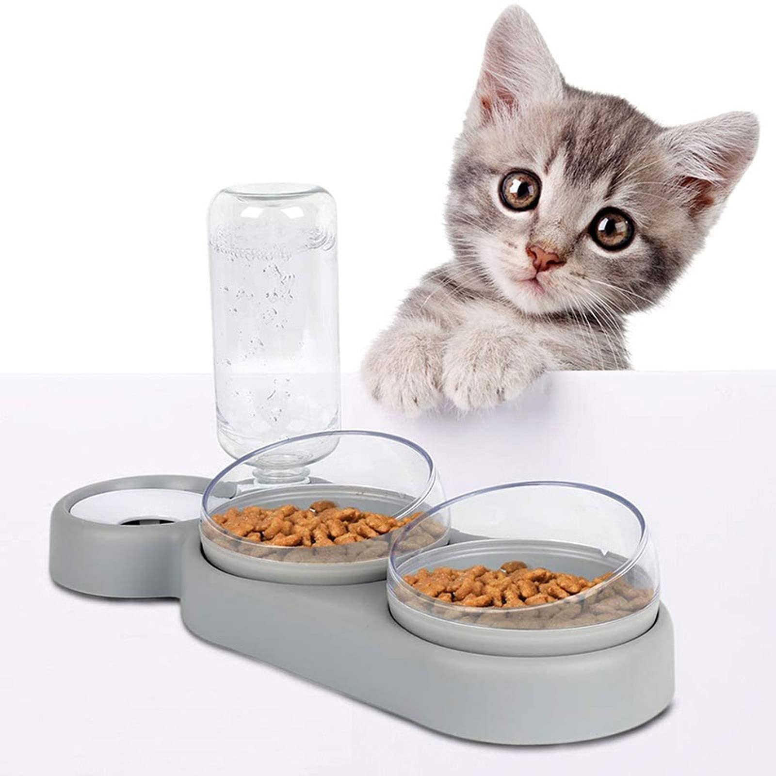 RTHGTFGW Comedero Perro Tres tazón de Mascota Ajuste sin Deslizamiento 15 ° Tilt 360 ° Giro Giratorio de Doble alimento Botella de Agua automática for pequeños Perros medianos Gato