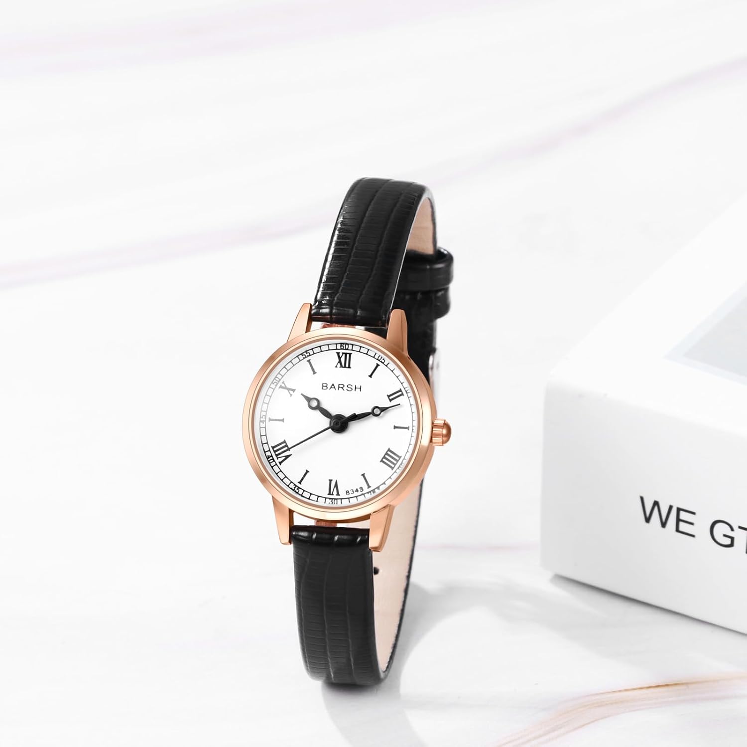 JewelryWe Leather Wristwatch for Women: Round Analog Quartz Watch Small Casual Business Petite Bracelet Watches for Valentine's Day - Image 4