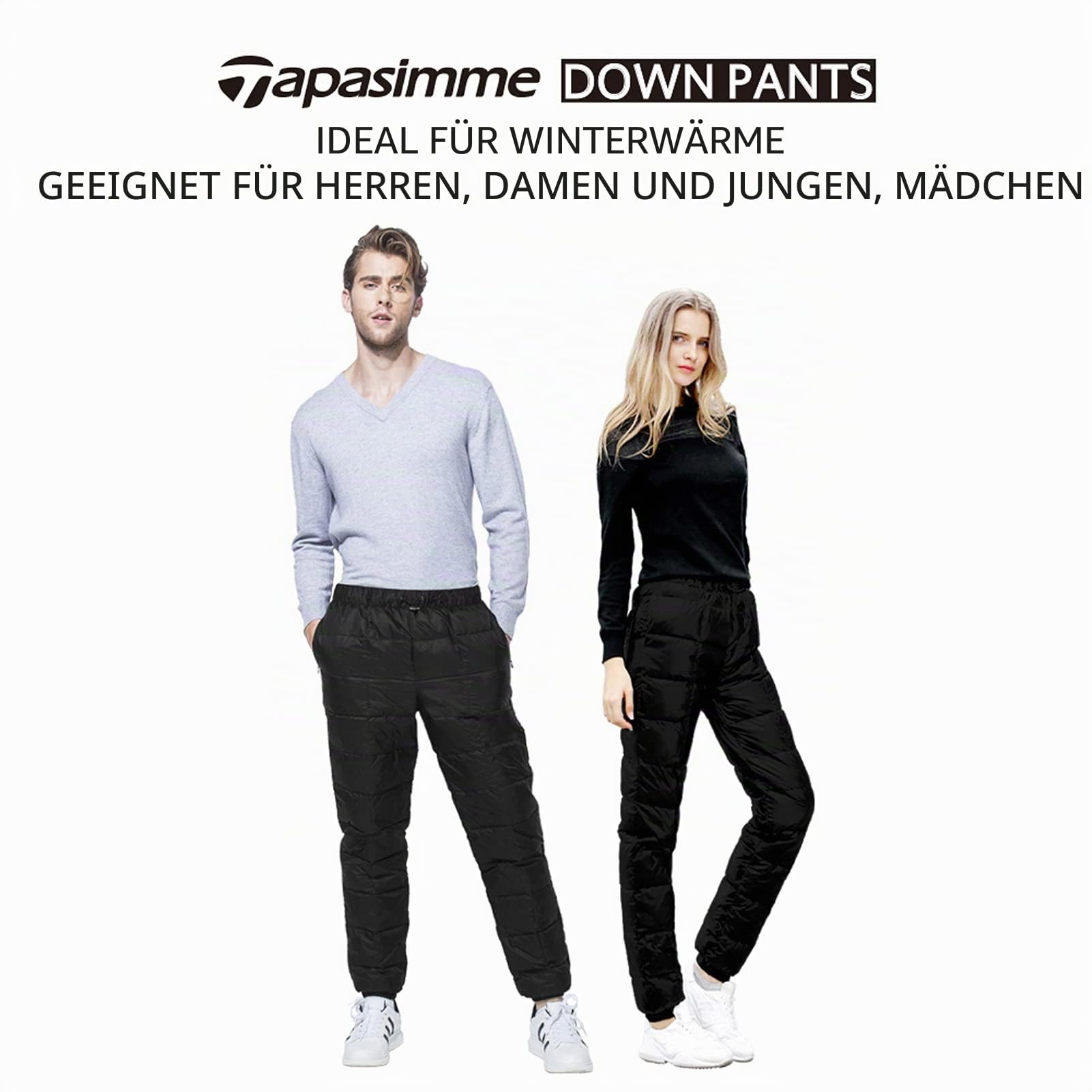 Damen Herren Winter Warme Gänse Daunenhose Ultraleichte Schneehose Kompressions-Daunenhose Outdoor Camping Isolierte Hose (Schwarz, XL)