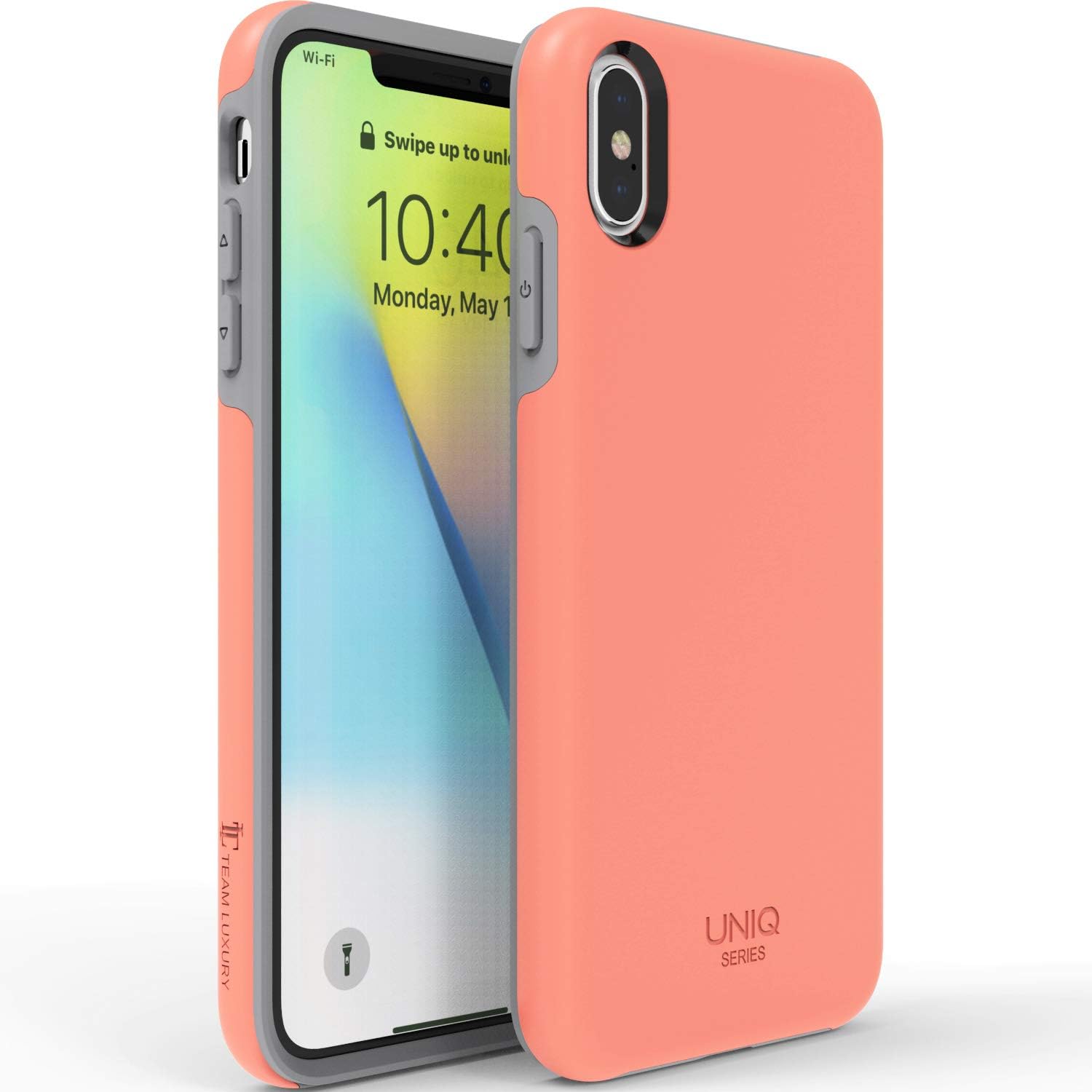TEAM LUXURY iPhone Xs Max Case, [UNIQ Series] Ultra Defender Shockproof Hybrid Slim Protective Cover Phone Case for Apple iPhone Xs MAX 6.5" - Living Coral/Gray