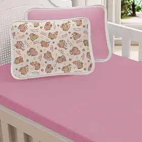 Jogo De Lençol Berço 2 Pçs Malha 100% Algodão Menino Menina 1,30x0,70 (Capivara Rosa)